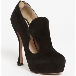 NWT Prada Black Suede Cutout Heeled Bootie